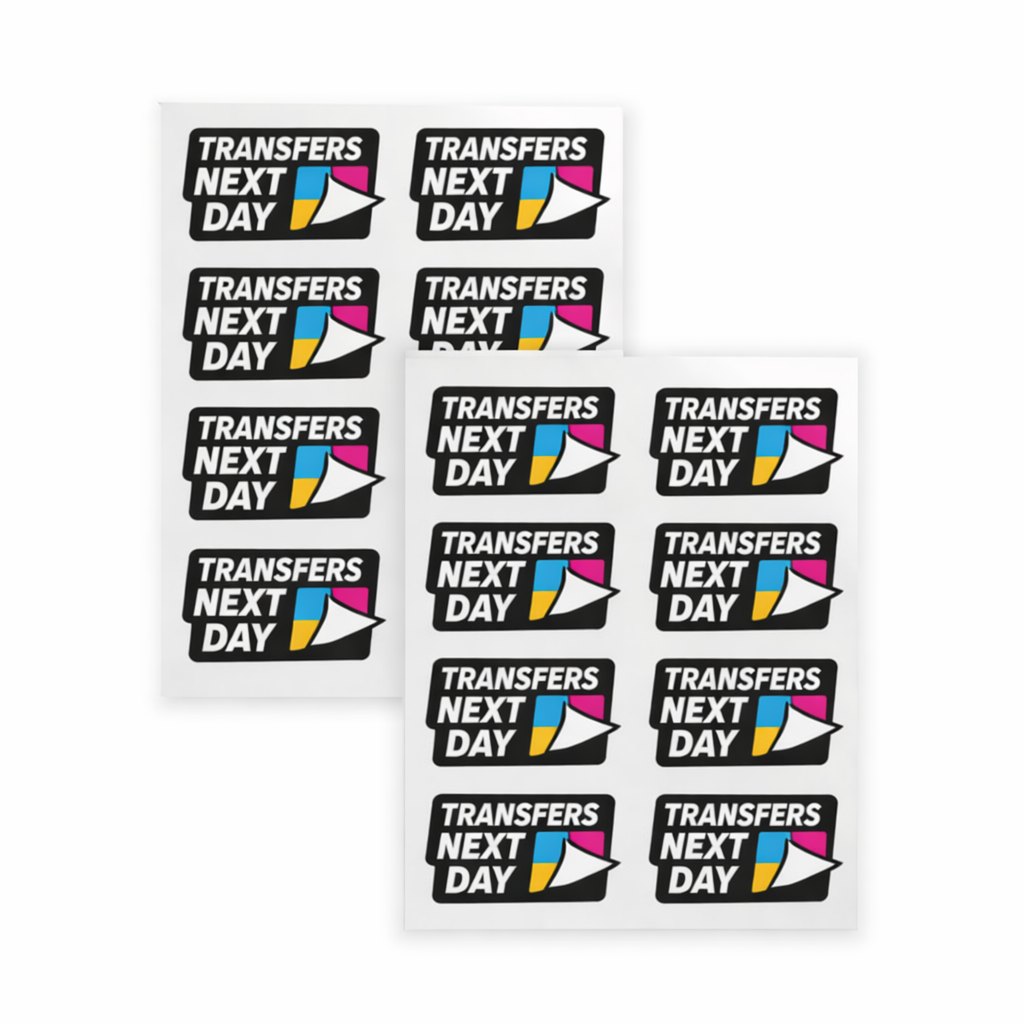 Multiple 'Transfers Next Day' transfer sheets on a white background